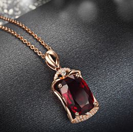 Pendant Necklaces Real 14K Rose Gold Pierscionki Pendant Bizuteria Gemstone Natural Red Ruby Treasure Pendant 45cm Necklace Jewelry 1cm Pendant 230425