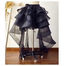 skirt Organza 2018 High Low Black Long Skirts For Women Ruffles Ruched Tulle Skirt Zipper Custom Made Special Designed Skirt