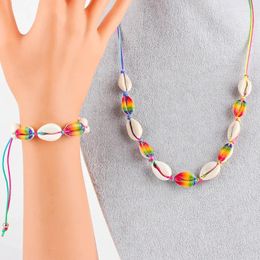 Strand Beaded Bracelet Sea Shell Rainbow Originality Geometry Hand Knitting Adjustable Bohemia Fashion Simple Rice Bead