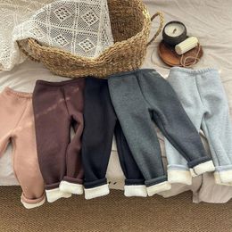 Trousers 2023 Winter Baby Fleece Leggings Cotton Toddler Warm Plus Velvet Thick Boys Girls Solid Casual Pants Kids Clothes