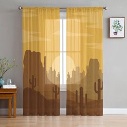 Curtain Desert Cactus Cartoon Tulle Curtains For Living Room Bedroom Sheer Voile Drapes Modern Printed Design