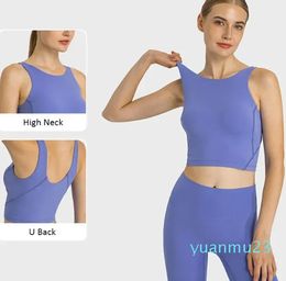 High Neck Bra Slim Fit Yoga Bras Elastic back Sports Tank Top Breathable Women Vest with Removable Cups