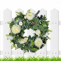 Decorative Flowers Peony Door Wreath Artificial Flower With Green Branches Rustic Farmhouse Home For Spring Summer Wedding