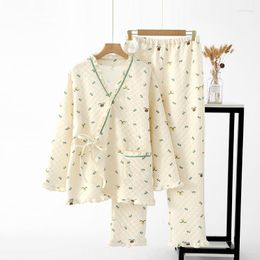 Women's Sleepwear Autumn / Winter V-neck Orchid Kimono Pajamas Women Pregnant Loose Comfortable Nursing Clothes Long Sleeve Trousers Pijama