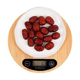 Household Scales 5kg/1g Kitchen Scales Portable Round Bamboo Wood Electronic Kitchen Baking Scale LED Display Digital Food Scale Household Tools 230426