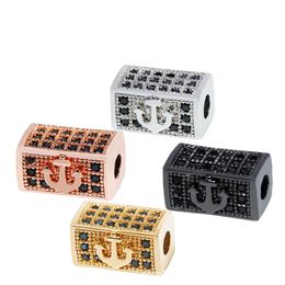 Handmade Square Anchor Charm Micro Pave Copper Beads for Jewellery Making