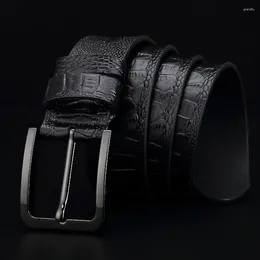 Belts 3.8CM Brand Designer Alligator Grain Pattern Genuine Leather Belt For Men Fashion Vintage Male Pin Buckle