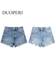 Women's Shorts DUOPERI Women Fashion Denim Front Zipper Vintage High Waist Female Chic Lady 230426