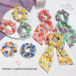 Hair Accessories Retro Flower Girl Large Intestine Tie Rope Elastic Ponytail Hairband Scrunchies Holder Headdress