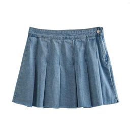 Skirts Women's Clothing Temperament Fashion Casual All-match Ruili High Waist Denim Skirt Mini Pleated