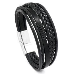 Link Bracelets Chain Fashion Simple Style Men's Leather Bracelet Hand-woven Multi-layer Combination Accessory Stainless Steel Classic