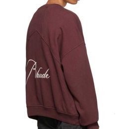 2023 New Men's Hoodies Sweatshirts North American High Street Brand Rhude Slogan Embroidered Round Neck Plush Sweater for Women Fashion Casual Loose Y2EV Lulusup