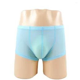 Underpants Men Ice Silk Boxer Trunks Seamless Panties Thin Male See Through Underwear Bulge Pouch Briefs Soft Lingerie