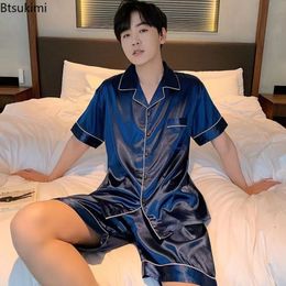 Men's Sleepwear Summer Men Pyjama Sets Silk Satin Pijama Turn-down Collar Sleepwear Short Sleeve Nightwear Male 2 Pieces Sets Homewear 5XL 230425
