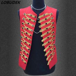 Vests Men Red Doublebreasted Vest Coat Nightclub Singer Stage Outfit Punk Style Waistcoat Rock Jazz Performance Costume For Summer