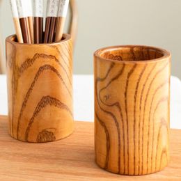 Hooks Wooden Utensil Holder Chopsticks Barrel Standing Pen Case For Kitchen