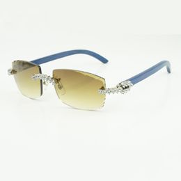 Factory sold luxury new 5.0mm large diamond sunglasses 3524015 with natural blue wood legs and cut lens sizes 18-140 mm