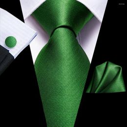 Bow Ties Hi-Tie Silk Wedding Tie For Men Green Solid Handky Cufflink Set Fashion Designer Necktie Business Party Drop