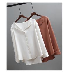 Women's Blouses 2023 Summer Women's Chiffon Irregular Light Shirt Button Loose Long Sleeve Office Casual Solid Color Blouse Top Lady