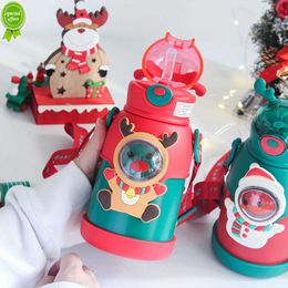 500ml Christmas Stainless Steel Thermal Water Bottle for Children Cute Cartoon Thermos Mug with Straw Insulated Cup Drinkware
