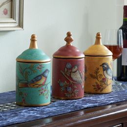 Storage Bottles American Style Pastoral Bird Printing Ceramic Tank Utensil Multifunction Kitchen Tea Coffee Sugar Household Saving