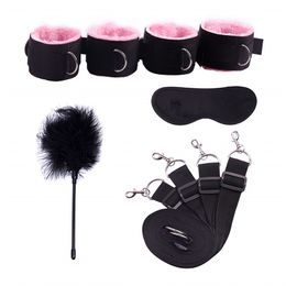Cockrings Sex Handcuffs With Blindfold and Flirting Feather Stick BDSM Bondage Set Under Bed Erotic Sex Toys for Women Couple Adult 230426