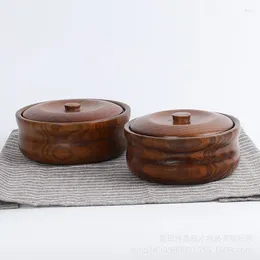 Bowls Whole Wood With Lid For Soup/Noodles Salad Non Scalding Japan Style Creative Fruit Dispenser Large Bowl