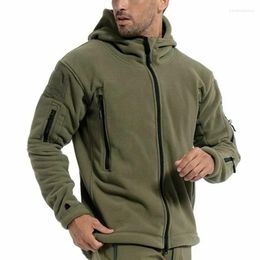 Men's Jackets Solid Color Polar Fleece Hooded Coats 2023 Autumn Winter Casual Military Sport Jacket Fashion Pocket Loose For Men