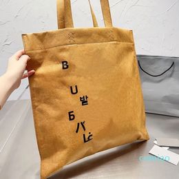 Brown Totes Bags Kraft Paper Woman Large Shoulder Handbags Vertical Lady Shopping Bag Purse Cowhide Genuine Leather Beach Tote Capacity