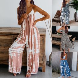 Women's Jumpsuits Rompers Women Sleeveless Tie-dye Beach Boho Casual Jumpsuit Summer Homewear Beach Vacation High Street Romper Overalls Drop 230426