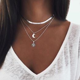 Pendant Necklaces 925 Sterling Silver Triple Layer Necklace Moon Pendant Choker Party Birthday Gift Womens Fashion Jewellery 230426