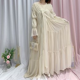 Ethnic Clothing Ramadan Eid Tunic Puff Sleeve Cardigan Muslim Abayas Kimono Musulmane Dubai Fashion Muslim Dress Arab Worship Service wy701 230425