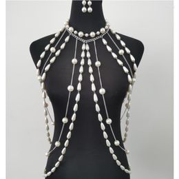 Chains RJS29 Silver White Plastic Pearls Neck Bra Body Jewellery Unique Top Costume 2 Colours