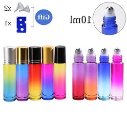 Colour gradient 10 ml Glass Essential Oils Roll-on Bottles with Stainless Steel Roller Balls Roll on Bottle 9 Colours 8 caps Bfgps