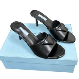 Womens Slippers Cowhide Stiletto Heels 6cm Sandals Slip On Retro Round Toes Slilver Black Slides Triangular-Shaped Wedding Shoe Girls Mules For Party Casual Shoe