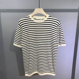 Men's T-Shirts Men's Short-sleeved Stripe T-shirt Men's Fashion Casual Breathable Contrast Colour Round Neck Golf T-shirt Top Y16 230426