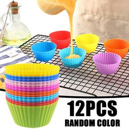 12pcs/lot Silicone Cake Cup Round Shaped Muffin Cupcake Baking Moulds Home Kitchen Cooking Supplies Cake Mould Decorating Tools