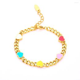 Charm Bracelets Wholesale Prom Jewelry Colorful Blue Pink Enamel Heart Shape American Titanium Steel Women Thick Chain Bracelet Adjustable