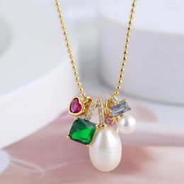 Chains Sweet Love Heart Square Water Drop Colour Glitter Freshwater Pearl Multi-pendant Necklace For Women