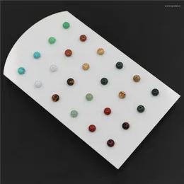 Stud Earrings Trendy Geometric 6mm Round Mixed Colour Natural Stone Design For Women Fashion Cute Small Wholesale 12Pair