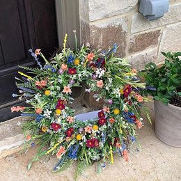 Decorative Flowers Colorful Spring Summer Wreath Farmhouse Outdoor Cottage Artificial Garland Decor Front Door Wall Garden Wedding