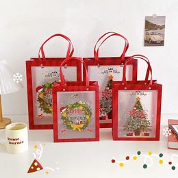 クリスマスギフトバッグPPプラスチックフロストトートバッグクリスマスイブギフトラップ付きハンドギフトバッグ