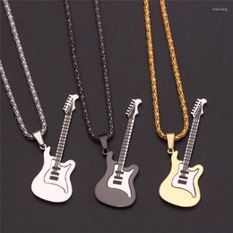 Colares pendentes 2023 Hip Hop Gold Black Silver Mody Men Mulheres Mulheres Aço inoxidável Rock Music Guitar Jewelry Colar