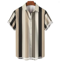 Men's Casual Shirts Retro Men's Shirt 3d Stripes Printed Short-Sleeved Summer Thin Material Hawaiian Tops Fashion Clothing