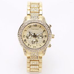 Wristwatches Gold Watch Women Geneva Lady Quartz-Watch Gifts For Girl Stainless Steel Full Rhinestone