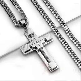 Pendant Necklaces SECRET BOYS Men's 316L Stainless Steel Cable Cross With 6mm Cuban Curb Chain Necklace Jewellery