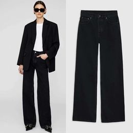 Bing New Niche Designer Straight Pants Simple Classic Style High Waisted Black Gray Stir Fried Color Washed Slightly Wide Casual Versatile Women Cotton Zipper Jeans