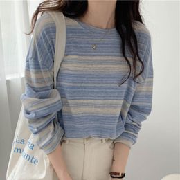 Women's T-Shirt Casual Round Neck Long Sleeve Y2k Clothes Chic Tie Dye Stripe T-shirts Fashion Casual Tops Women Autumn Loose All Match Tee 230426