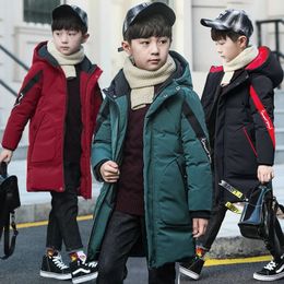 Jackets Big Size Very Keep Warm Winter Boys Jacket Teenager Mid-Length Plus Velvet Thickening Hooded Cotton Coat For Kids 231124