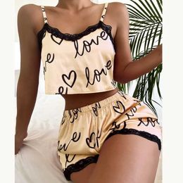 Women's Sleepwear Two Pieces Set Women'S Pajama Shorts Suit Print Underwear Pijama Sexy Lingerie Camisoles Tanks Nighty Ladies Loungewear Homewear